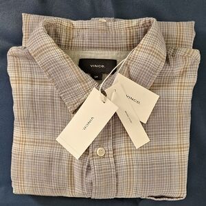 Vince Men's Plaid Shirt - Brown and Cream